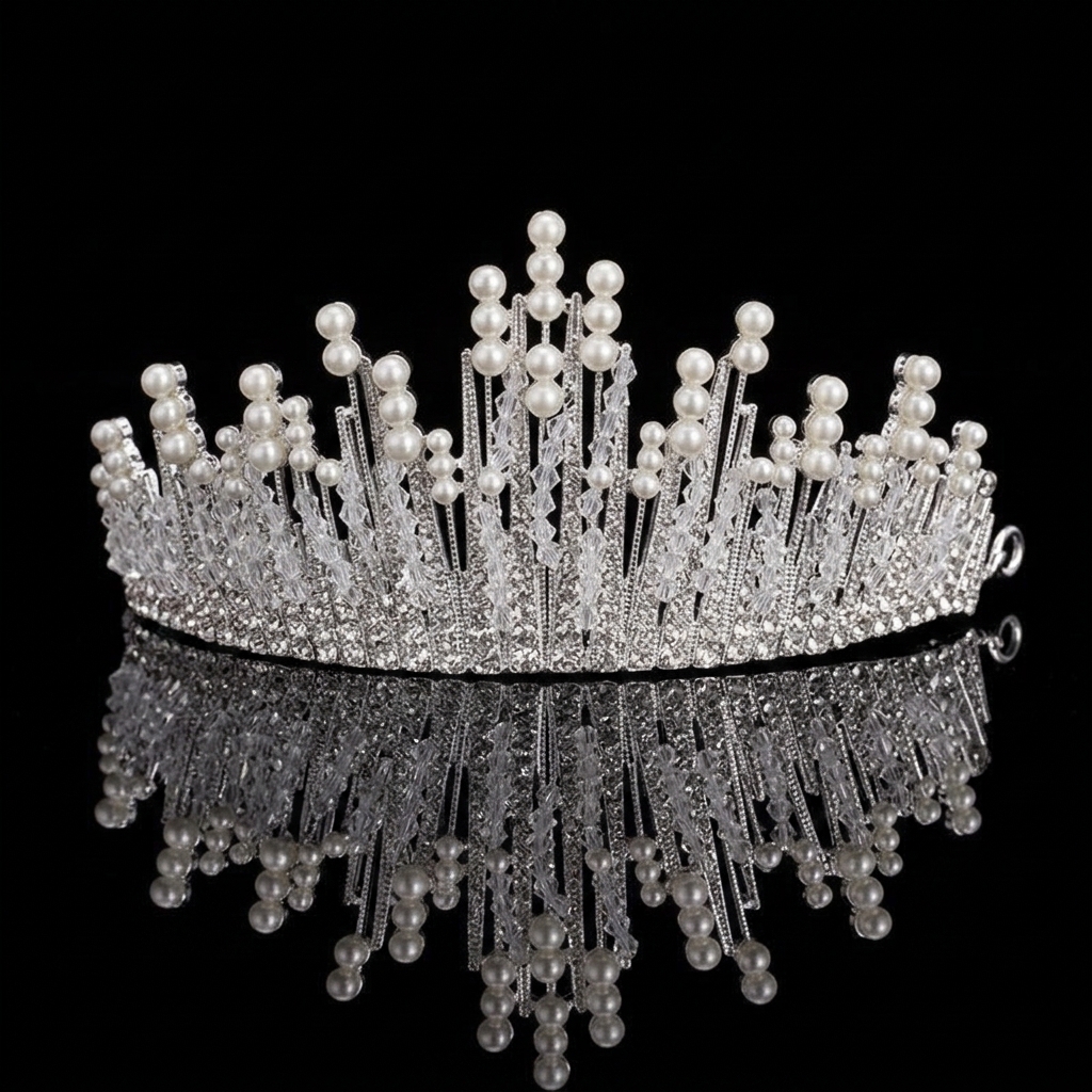 Bridal Pearl Crown Headpiece E - Event & Party Supply Photos avaliação e preço