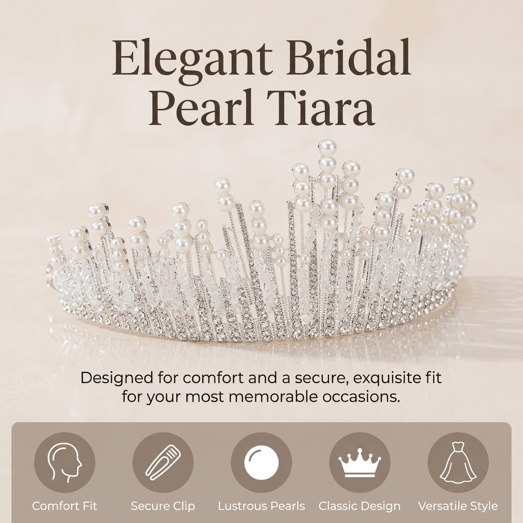 Bridal Pearl Crown Headpiece E - Event & Party Supply Photos avaliação e preço