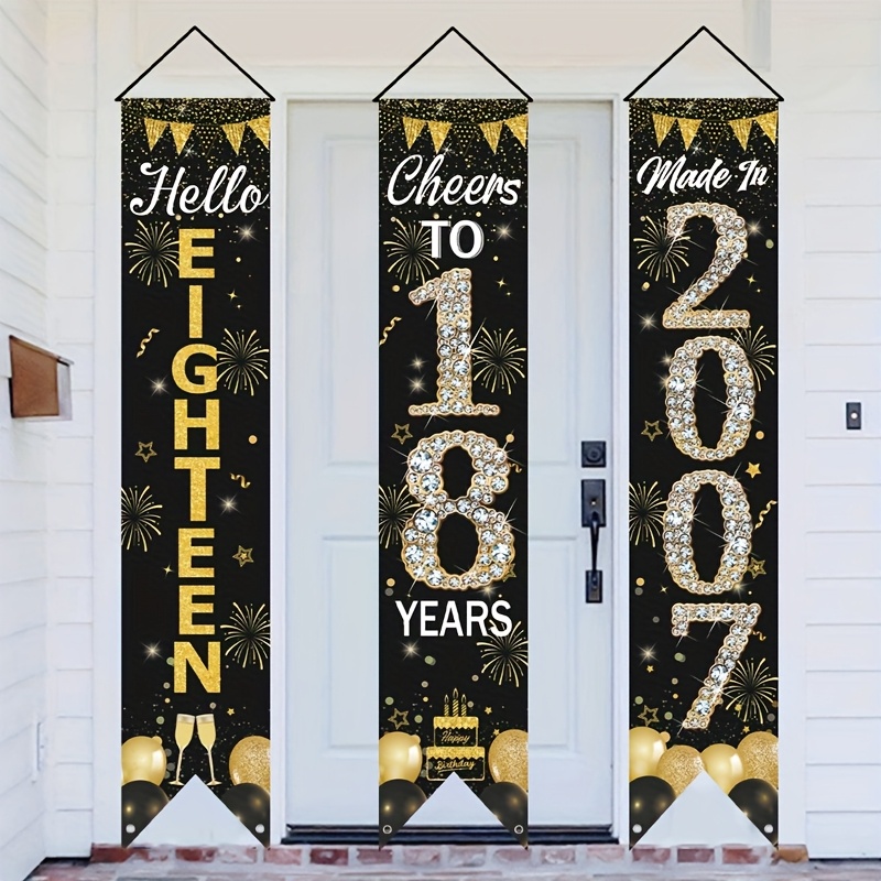 2D 3Pcs 18th Birthday Door Ban - Party Banner Gold avaliação e preço