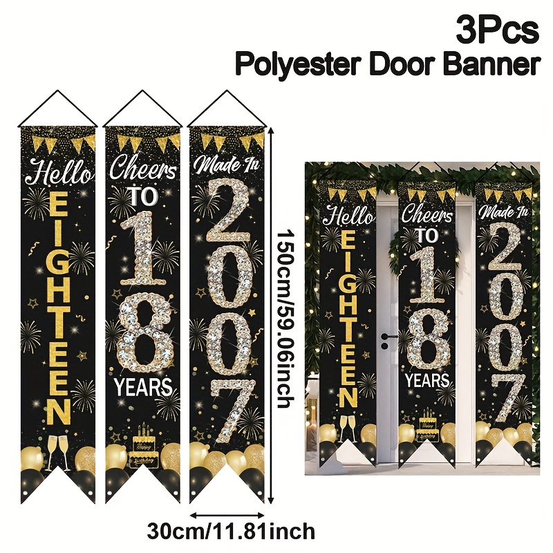 2D 3Pcs 18th Birthday Door Ban - Party Banner Gold avaliação e preço