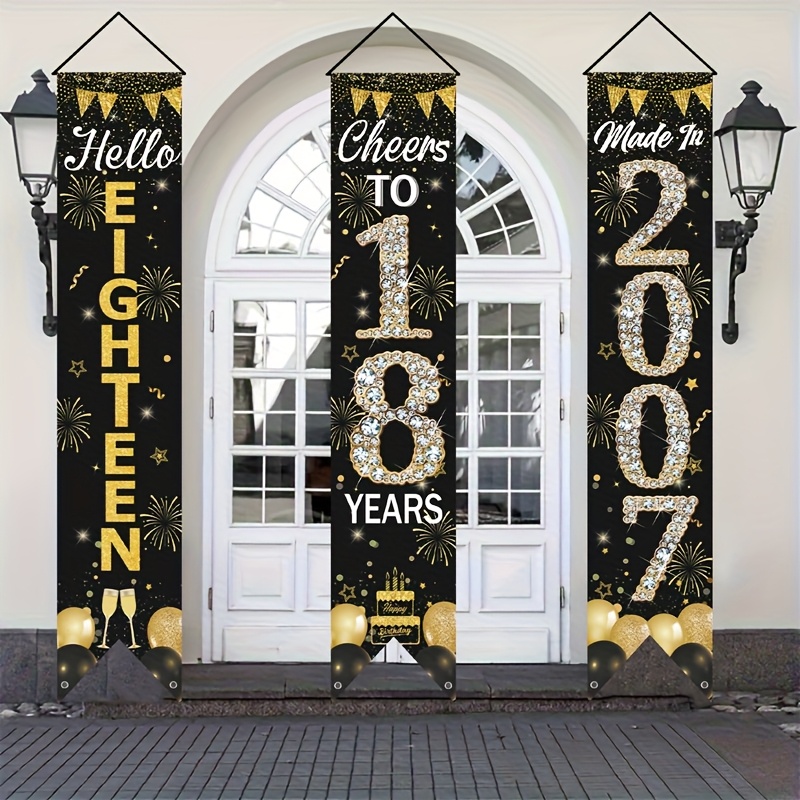 2D 3Pcs 18th Birthday Door Ban - Party Banner Gold avaliação e preço