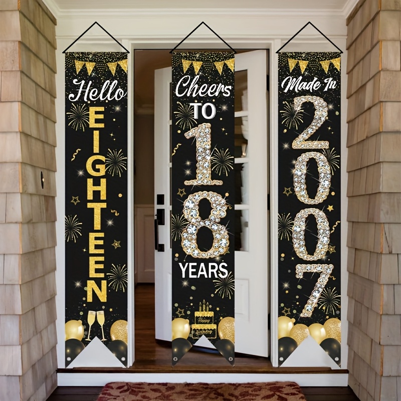 2D 3Pcs 18th Birthday Door Ban - Party Banner Gold avaliação e preço
