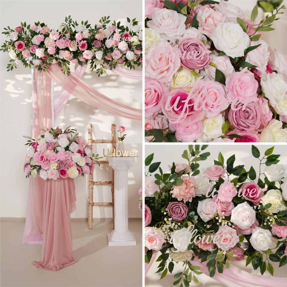 Uflower Pink Rose Greenery Han - Flower Wall Panel avaliação e preço