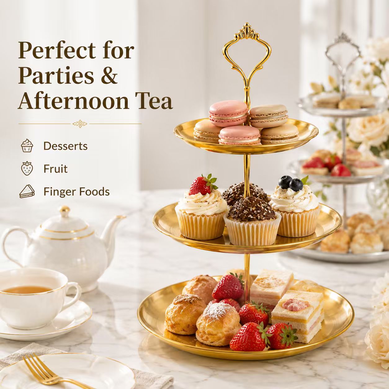Luxury 3-Tier Gold Cake Stand  - Cupcake Stand Tier avaliação e preço