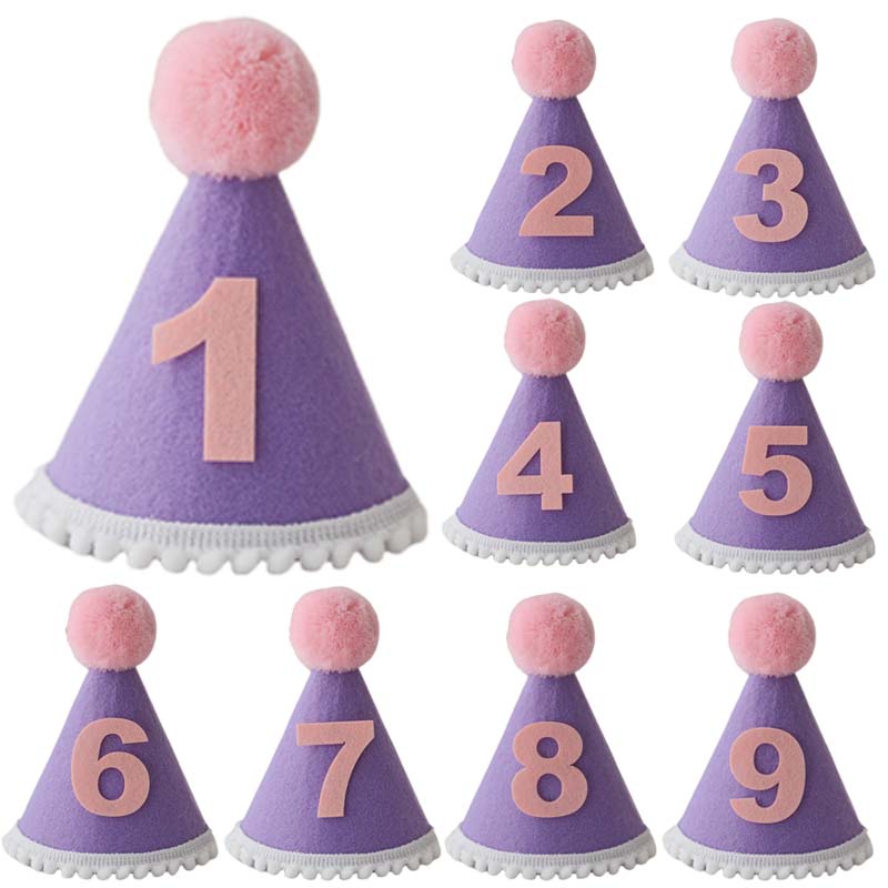 Purple Birthday Hat 1 2 3 4 5  - Party Hat Cone avaliação e preço