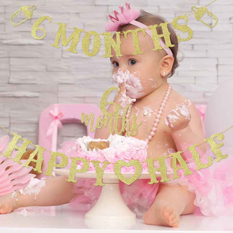 6 Month Banner Happy Half Bann - Party Banner Gold avaliação e preço