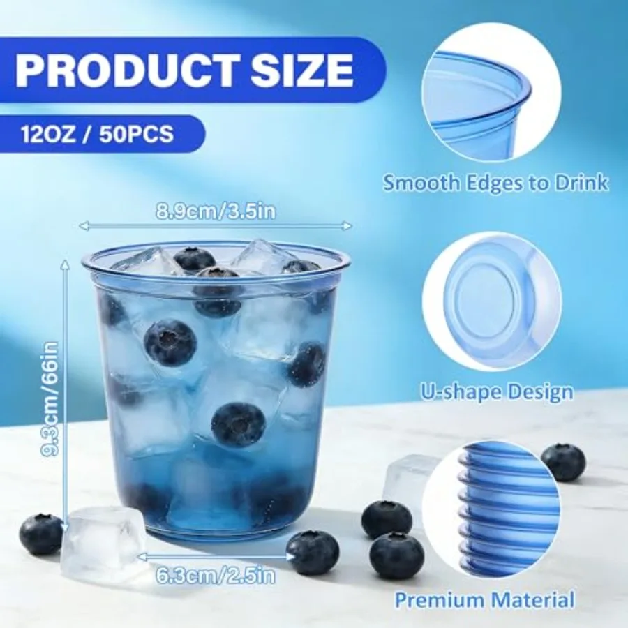 50 Pcs Blue Plastic Cups, 12oz - Plastic Cup 50Pcs avaliação e preço