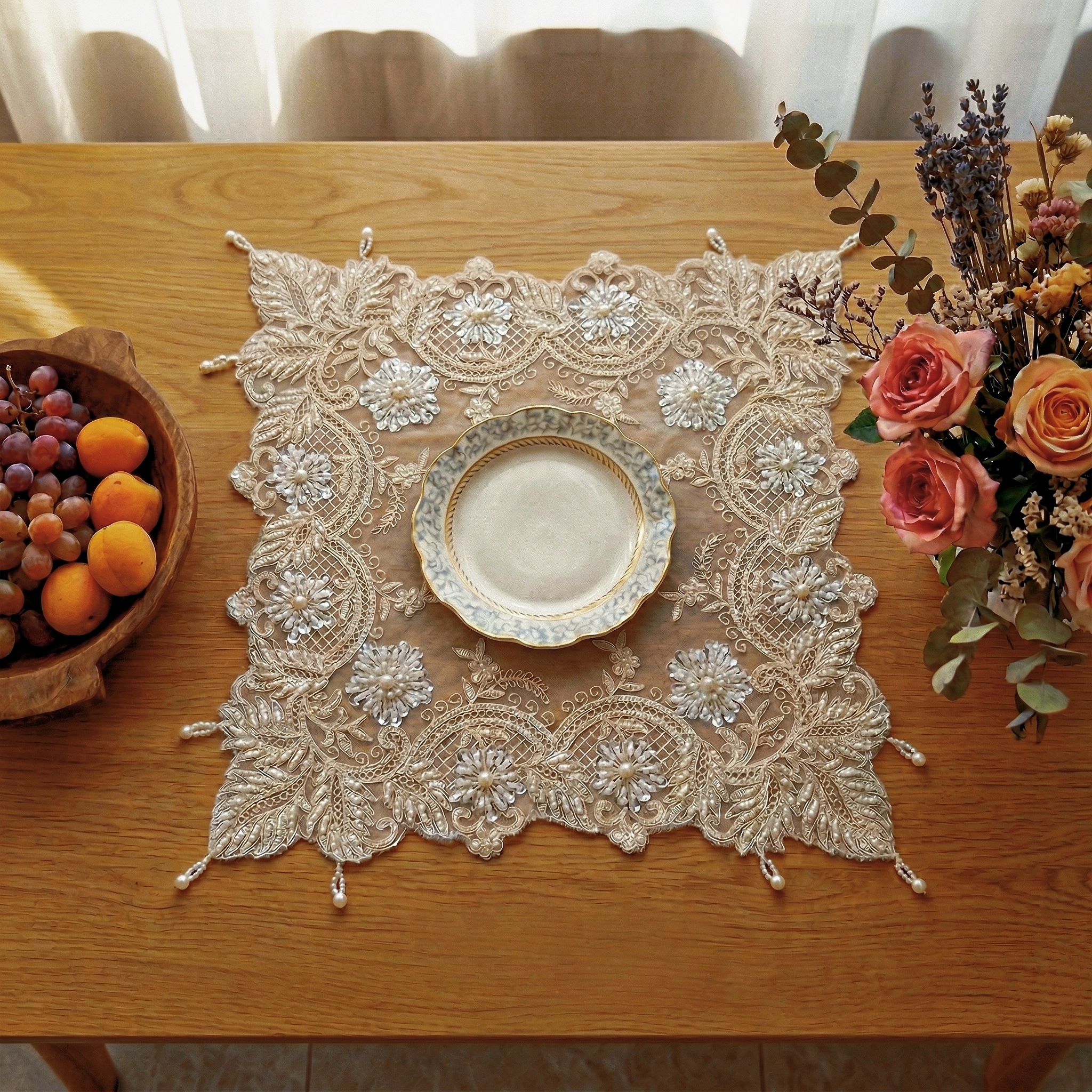2pcs Leaf Shape Placemats Set  - Glitter Tablecloth avaliação e preço