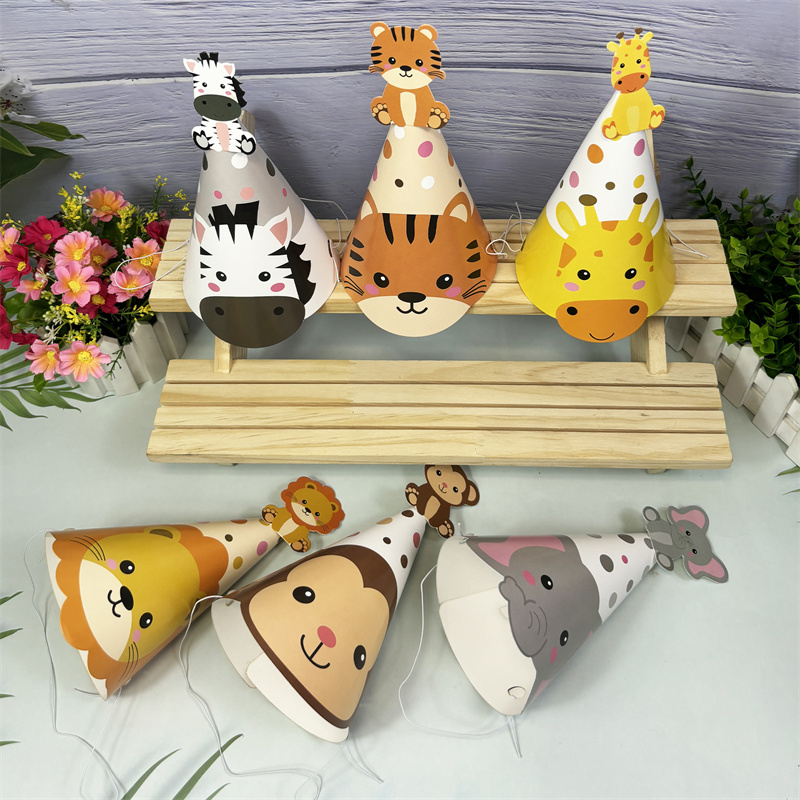 6Pcs Jungle Animal Paper Hats  - Party Hat Cone avaliação e preço