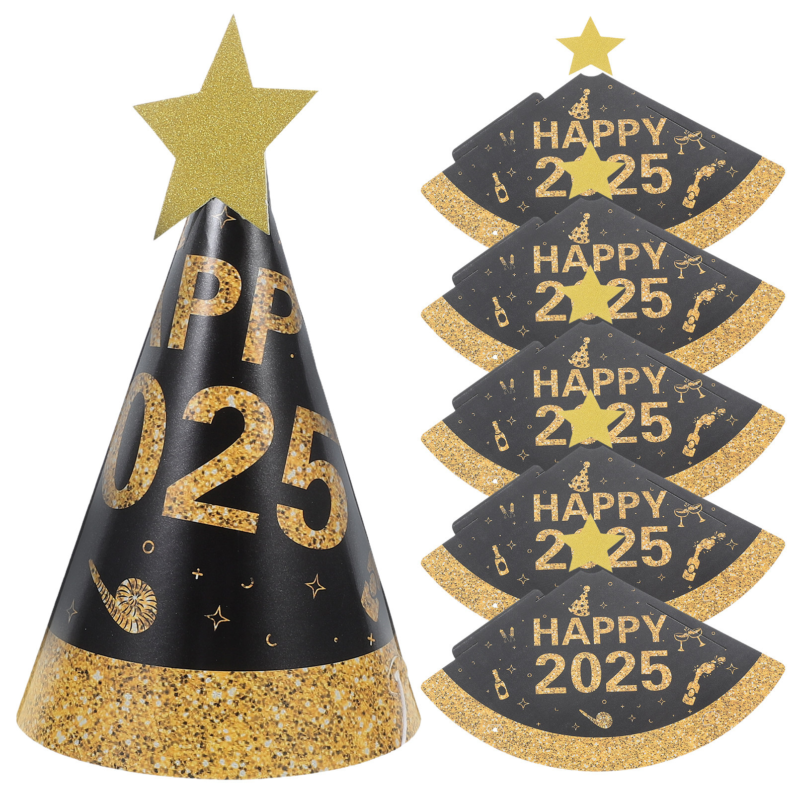 6Pcs Black Gold Paper Cone Hat - Party Hat Cone avaliação e preço