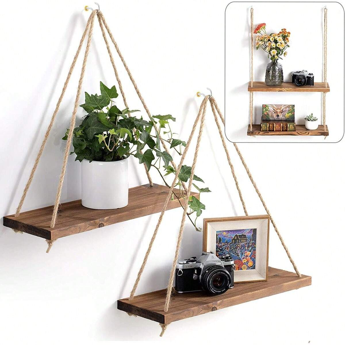 1PC Wooden Swing Hanging Hemp  - Flower Wall Panel avaliação e preço