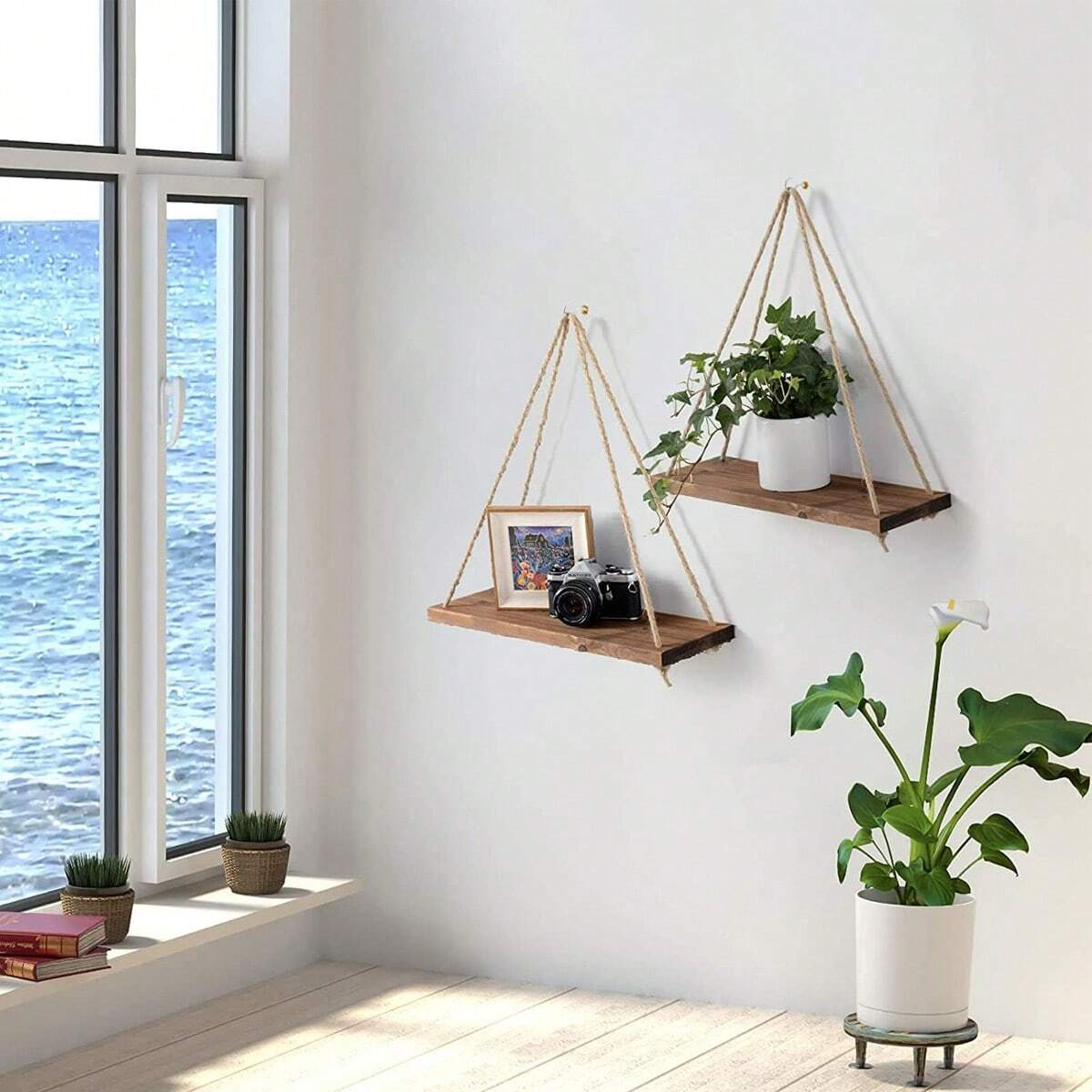 1PC Wooden Swing Hanging Hemp  - Flower Wall Panel avaliação e preço