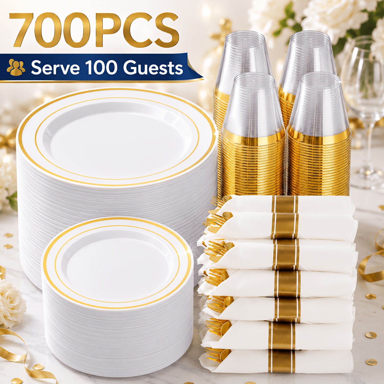 700-Piece Elegant Golden-Trimm - Napkin Folding Set avaliação e preço