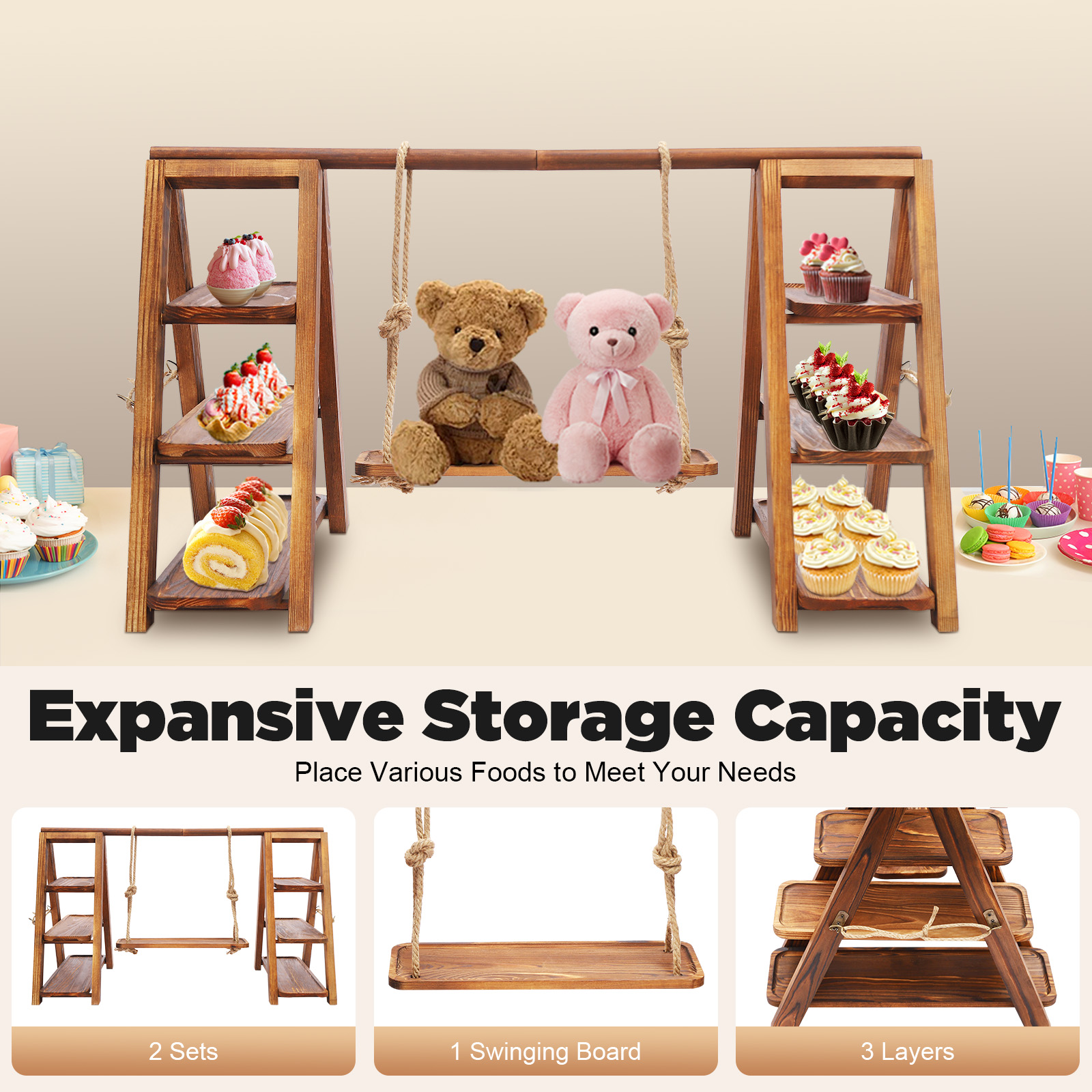 Wooden 3 Tier Cupcake Stand wi - Cupcake Stand Tier avaliação e preço