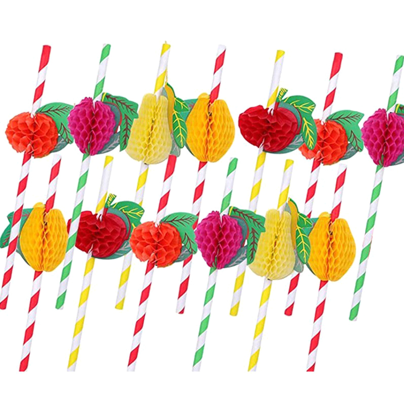50pcs/lot 20cm 3D Fruit Cockta - Paper Straw Color avaliação e preço