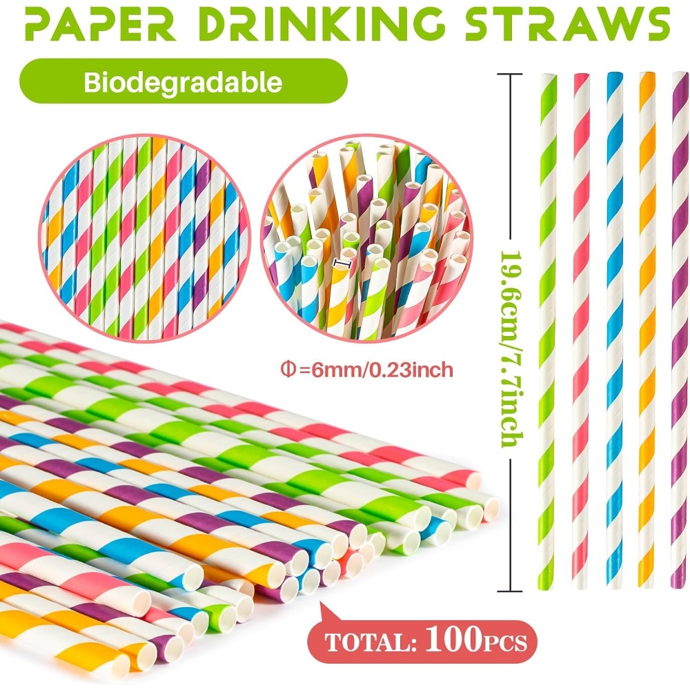 Disposable Colorful Striped Dr - Paper Straw Color avaliação e preço