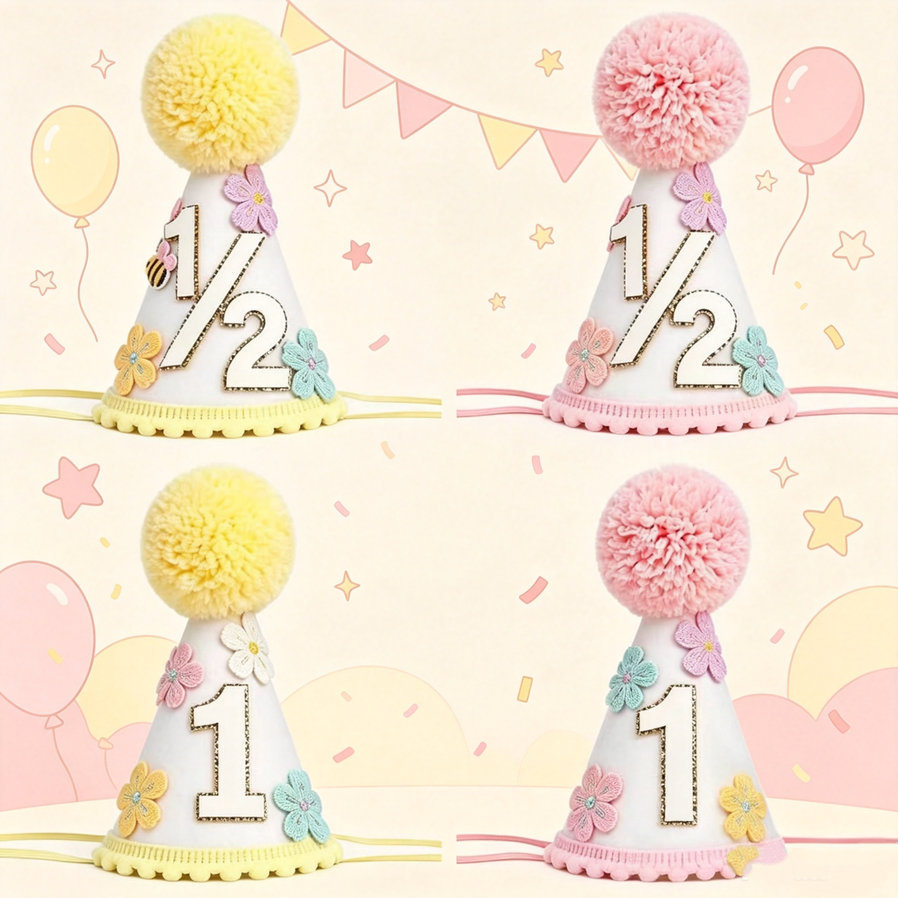 Colorful Flower 1st Half Birth - Party Hat Cone avaliação e preço
