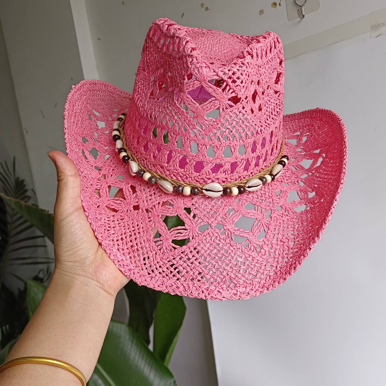 Pink Cowboy straw hat  hollow  - Paper Straw Color avaliação e preço