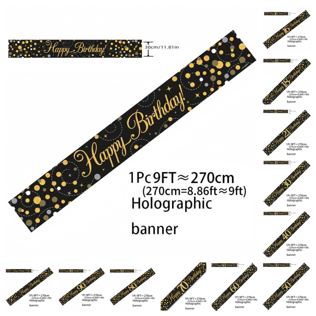 Black Gold Holographic Birthda - Party Banner Gold avaliação e preço