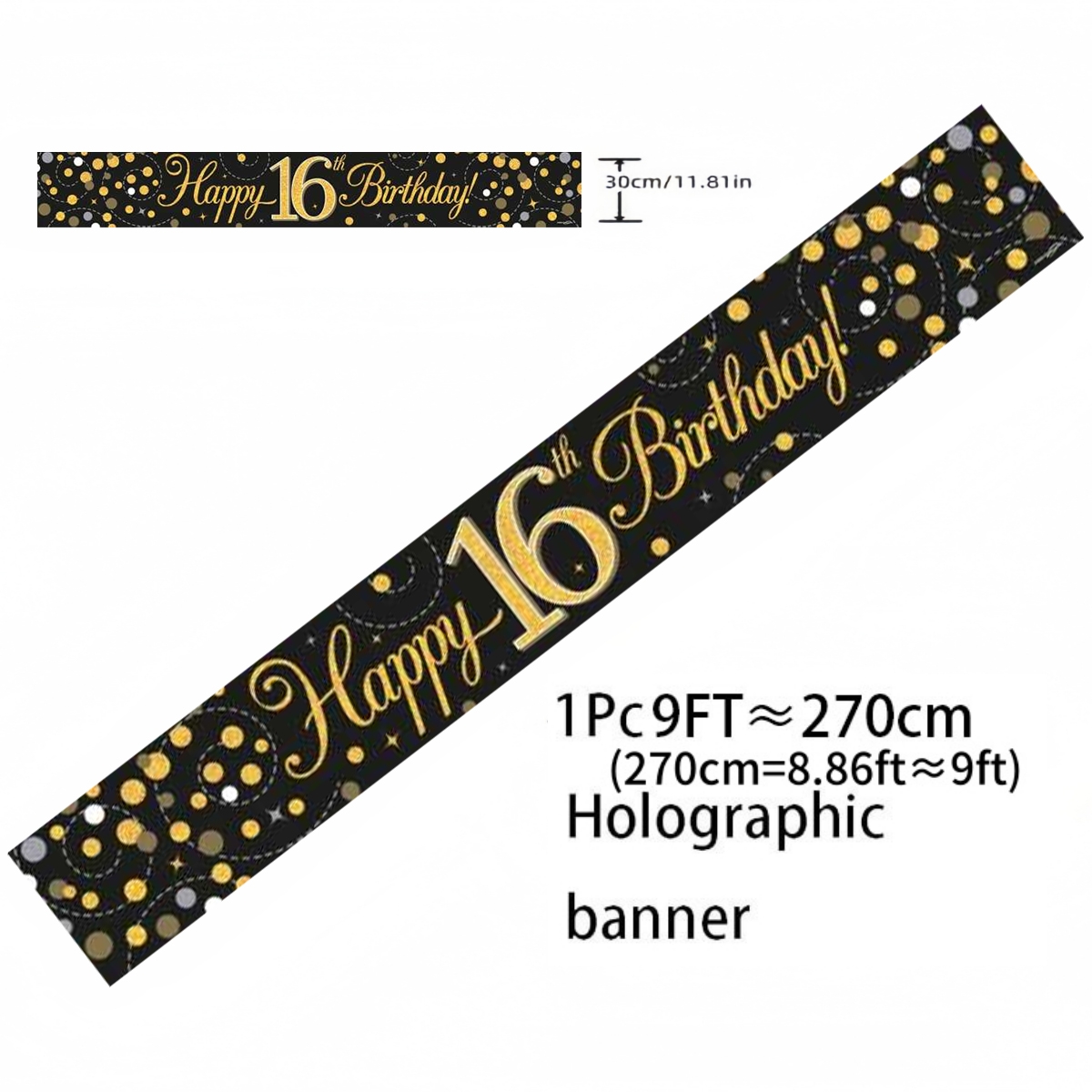 Black Gold Holographic Birthda - Party Banner Gold avaliação e preço